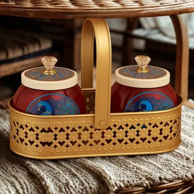 Brass Basket with Jar by Metals & Beyond