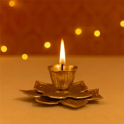 Brass Lotus Petals Candle Stand 1 Candle Stand with Flower Shape by Metals & Beyond
