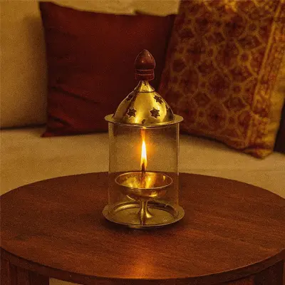 Small Chimney with Brass Diya 2 Chimney-Diya by Metals & Beyond