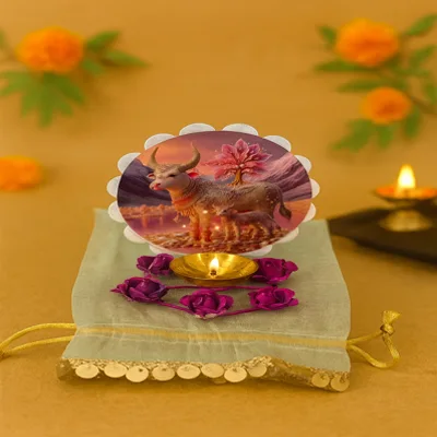 Cow Design Diya Gift Set by Metals & Beyond