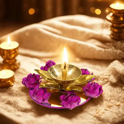 Brass Diya for Pooja - Flower Diya 2 Brass Diya for Pooja - Flower Diya - Image 2