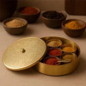 Brass Masala Box by Metals & Beyond