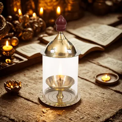 Small Chimney with Brass Diya 1 Small Chimney Brass Diya by Metals & Beyond